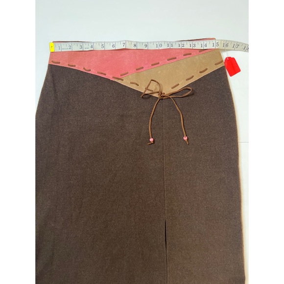 Y2K Monteau Chocolate Brown Pink Faux Suede Knee Length Skirt Sz L Women - Picture 5 of 9